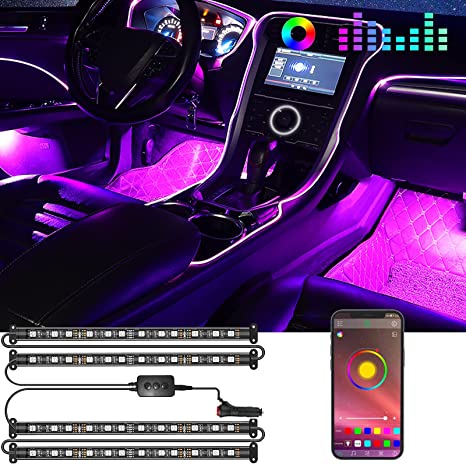 BATHEBRIGHT LED Car Smart Lights Interior Car Accessories LED Lights with DIY Mode and Music Mode, RGB Color Change Under Dash Lights for Car with Car Charger DC 12V