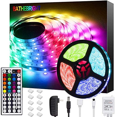 Bathebright LED Strip Lights 16.4ft 5m LED Light Strips with Remote Color Changing 5050 Flexible RGB LED Lights for Bedroom Room Kitchen Bar Home DIY Christmas Decoration, 12V Power Supply