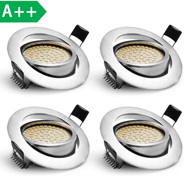 Led Spot Lights Bathroom Spotlights Led Downlights for Ceiling Ultra Slim Recessed Lights 6W Warm White 3000K 500LM IP44 Round Nickel for Kitchen Living Room Bedroom 4 Pack