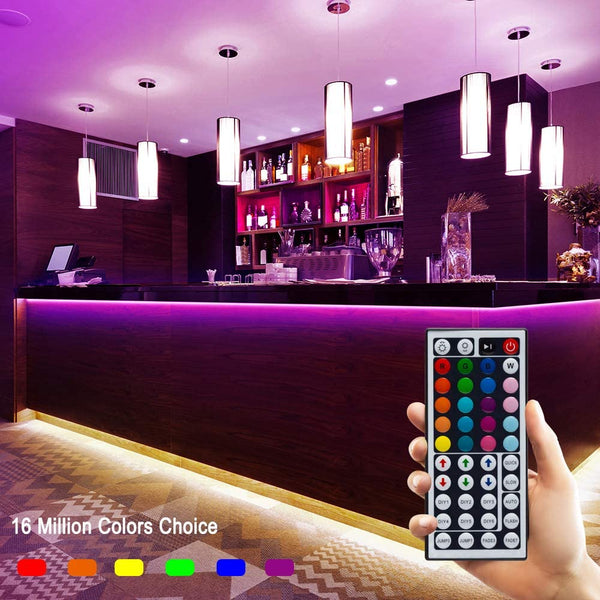 Bathebright LED Strip Lights 16.4ft 5m LED Light Strips with Remote Color Changing 5050 Flexible RGB LED Lights for Bedroom Room Kitchen Bar Home DIY Christmas Decoration, 12V Power Supply