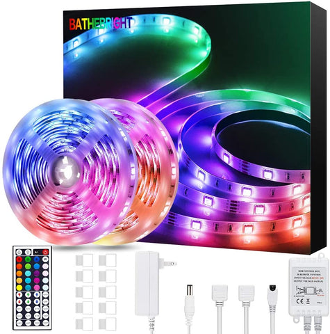 BATHEBRIGHT LED Strip Lights, 32.8ft Color Changing Led Light Strip SMD 5050 with 44-Key IR Remote for Room,Bedroom, TV, Home, Kitchen, Holiday Decoration, Bright RGB LED Lights Easy Installation